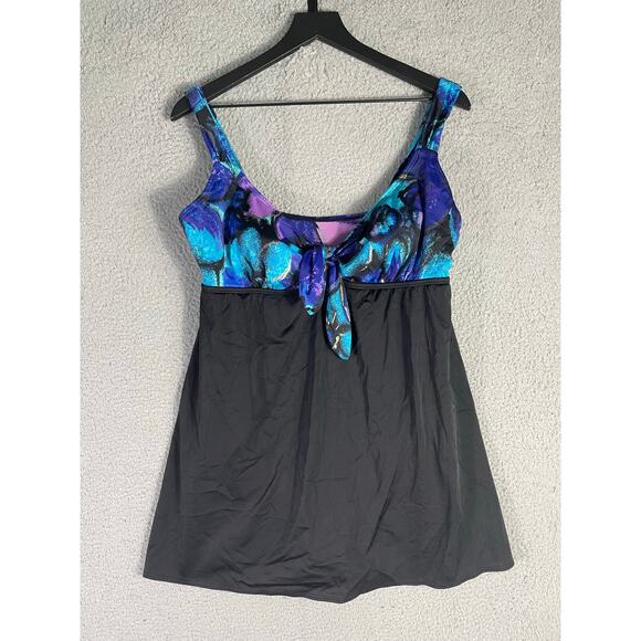 Longitude Size 16 Black Floral Skirted One Piece Swimsuit Tummy Control Tankini - Picture 2 of 11